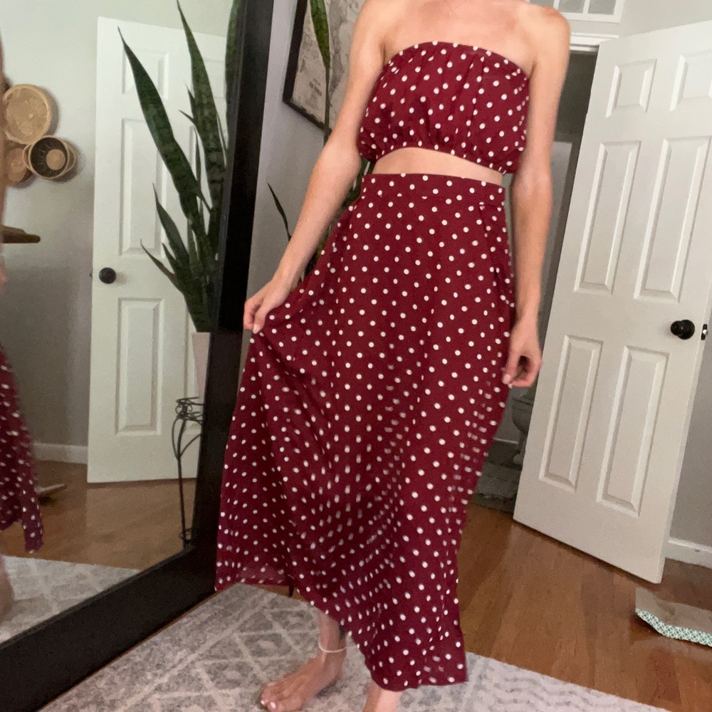 Red and white polka dot two piece set